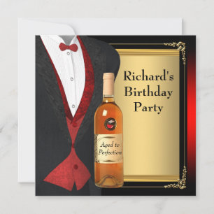 Red and Black Aged to Perfection Birthday Party Invitation