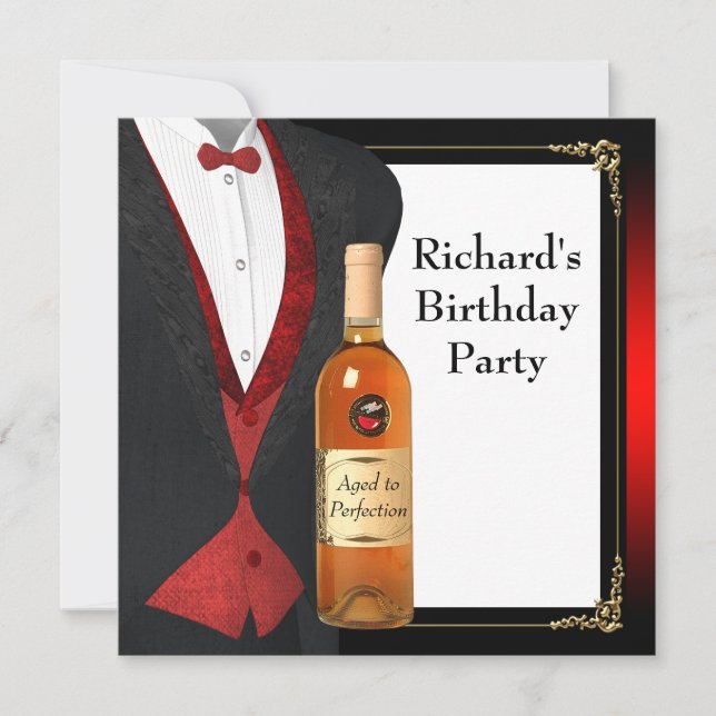 Red and Black Aged to Perfection Birthday Party Invitation (Front)