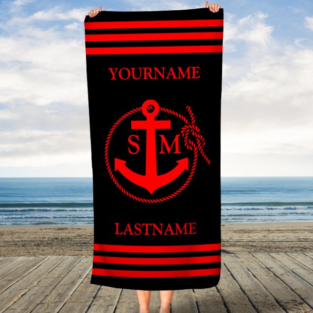 Red and Black Anchor Rope Personalised Beach Towel (Creator Uploaded)