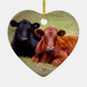 Red and Black Angus  Share Love and Hugs Ceramic Tree Decoration
