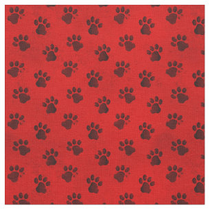 Red and Black Animal Cat Dog Paw Prints Fabric