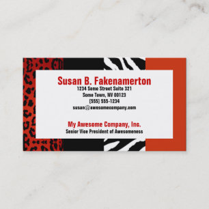 Red and Black Animal Print Zebra and Leopard Business Card