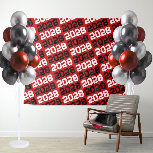Red and Black ANY Class Year Graduation Backdrop Tapestry (Red and Black Repeating Class Year Background. Great for phot booths, display tables & more!)