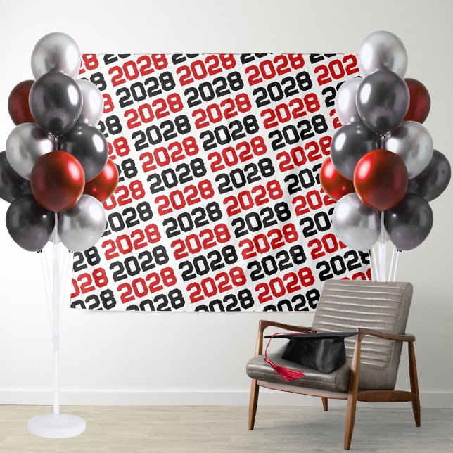 Red and Black ANY Class Year Graduation Backdrop Tapestry (Red and Black Repeating Class Year Background. Great for photo booths, display tables & more!)