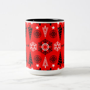 Red And Black Art Nouveau Christmas Two-Tone Coffee Mug