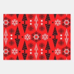 Red And Black Art Nouveau Christmas Wrapping Paper Sheet