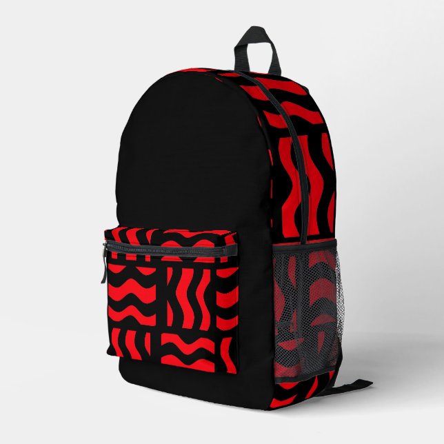 Red and Black Backpack With Abstract Pattern (Back Corner Right)