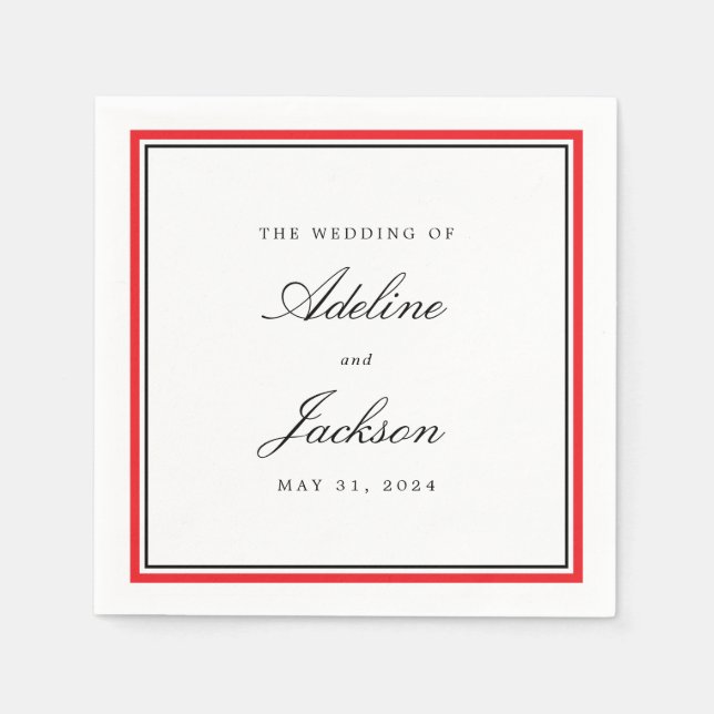 Red and Black Border Classic Traditional Wedding Napkin (Front)