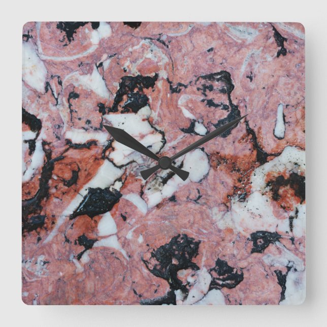 Red and Black Brecciated Marble Stone Texture with Square Wall Clock (Front)