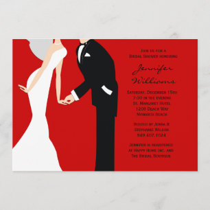 Red and Black Bride and Groom Wedding Shower Invitation