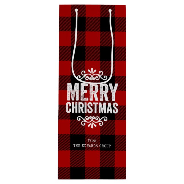 Red and Black Buffalo Check Rustic Christmas Wine Gift Bag (Front)