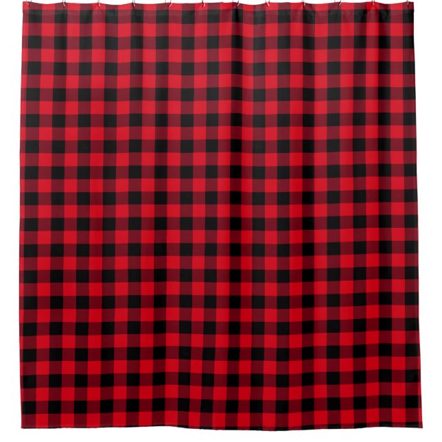 Red and Black Buffalo Check Shower Curtain (Front)