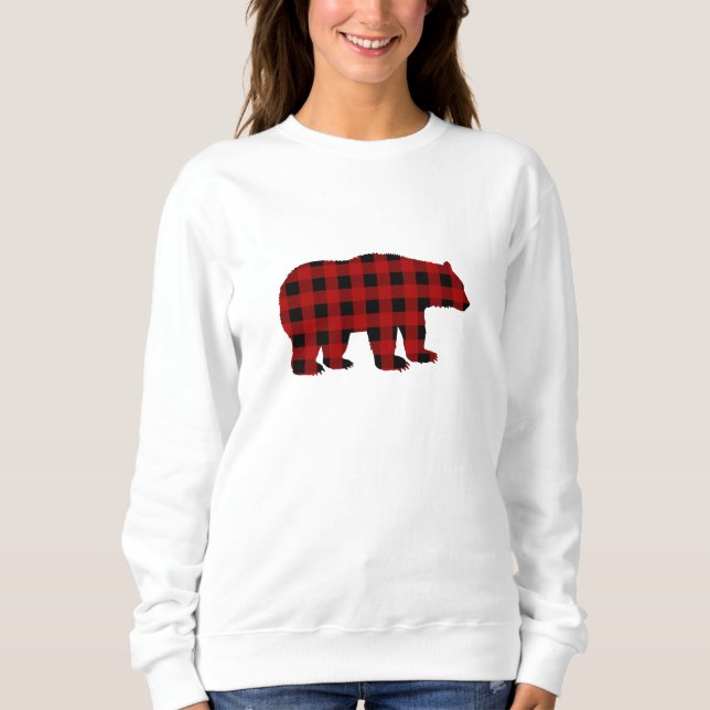 Red and Black Buffalo Plaid Bear Sweatshirt (Front)