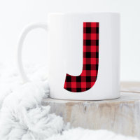 Red and Black Buffalo Plaid Bold Letter J Monogram