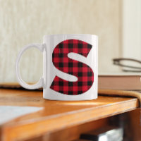 Red and Black Buffalo Plaid Bold Letter S Monogram