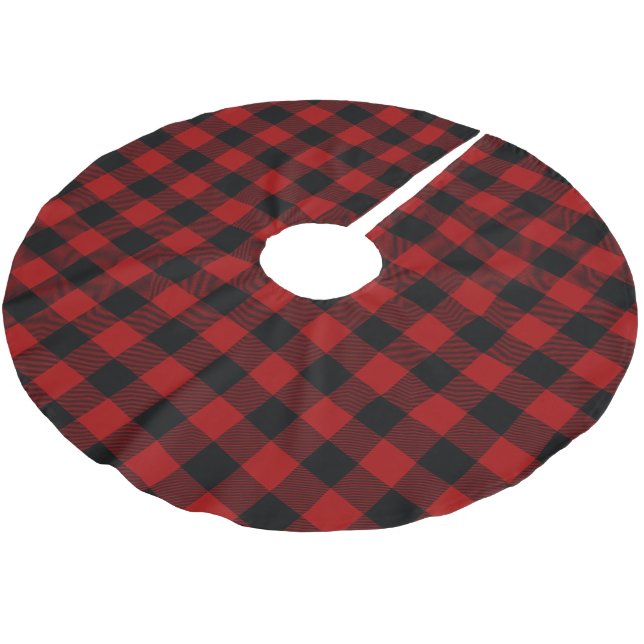 Red and Black Buffalo Plaid Brushed Polyester Tree Skirt (Angled)