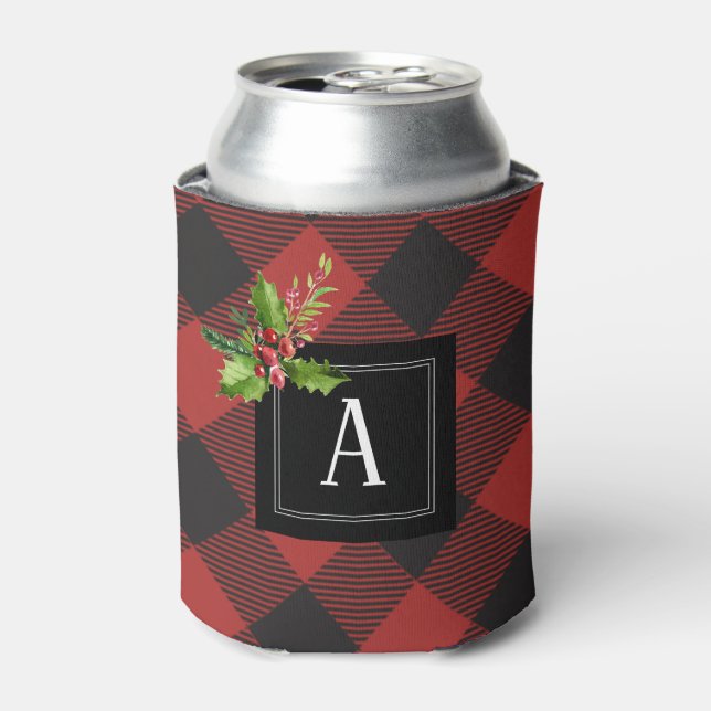 Red and Black Buffalo Plaid Can Cooler (Can Front)