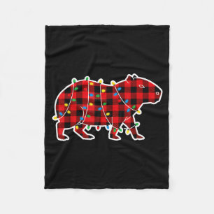 Red And Black Buffalo Plaid Capybara Christmas Lig Fleece Blanket