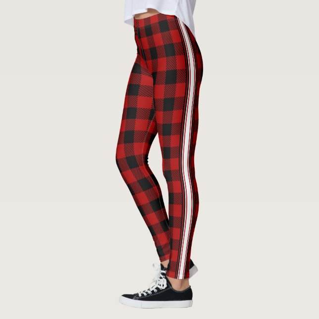 Red and Black Buffalo Plaid Check Leggings (Left)