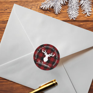 Red and Black Buffalo Plaid Christmas Classic Round Sticker