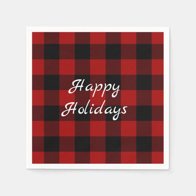 red and black buffalo plaid Christmas Napkin (Front)
