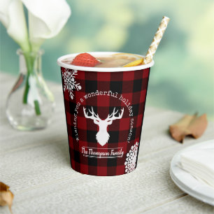Red and Black Buffalo Plaid Christmas Paper Cups