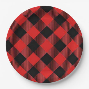 Red and Black Buffalo Plaid Christmas Party Plates