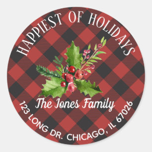 Red and Black Buffalo Plaid Classic Round Sticker
