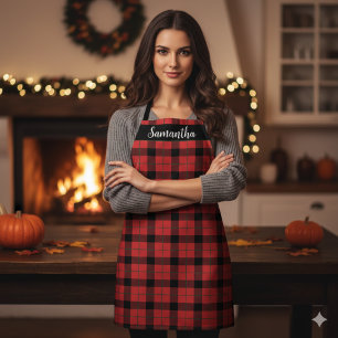 Red and Black Buffalo Plaid Custom Apron