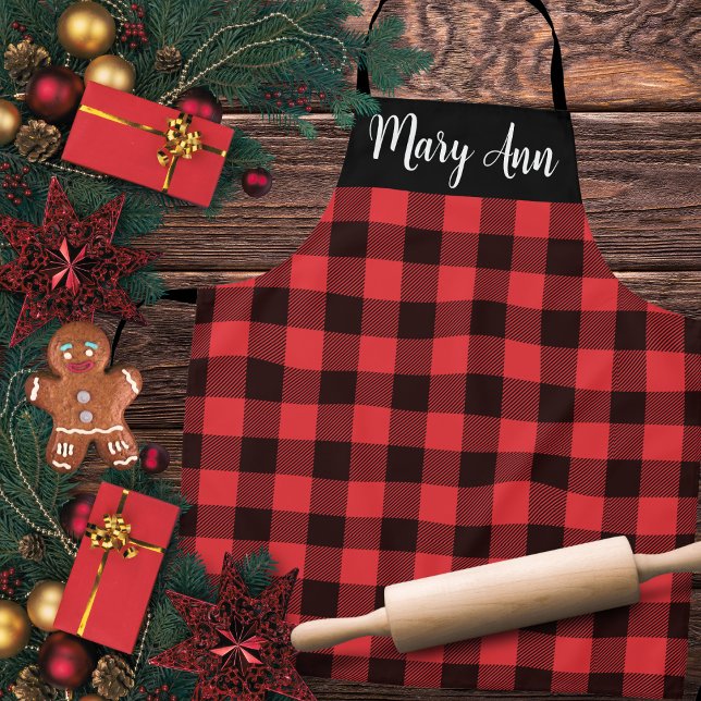 Red and Black Buffalo Plaid Custom Apron (Red and Black Buffalo Plaid Custom Apron - Great for Holiday Baking!)
