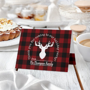 Red and Black Buffalo Plaid Deer Thank You Card