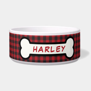 Red and Black Buffalo Plaid Dog Bone Monogrammed