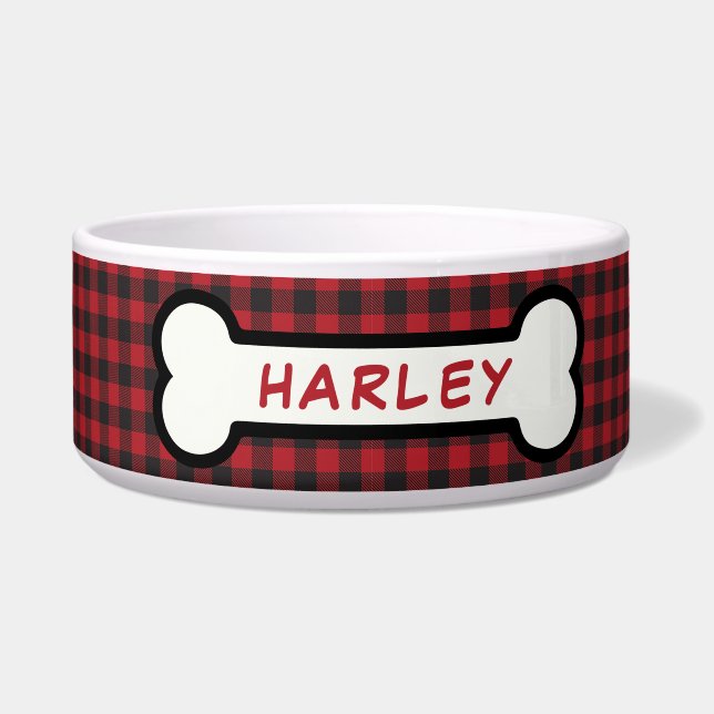 Red and Black Buffalo Plaid Dog Bone Monogrammed (Front)