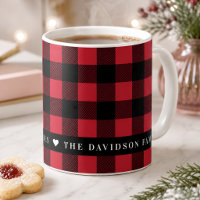 Red and Black Buffalo Plaid Family Name Holiday