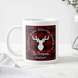 Red and Black Buffalo Plaid Family Name Large Coffee Mug