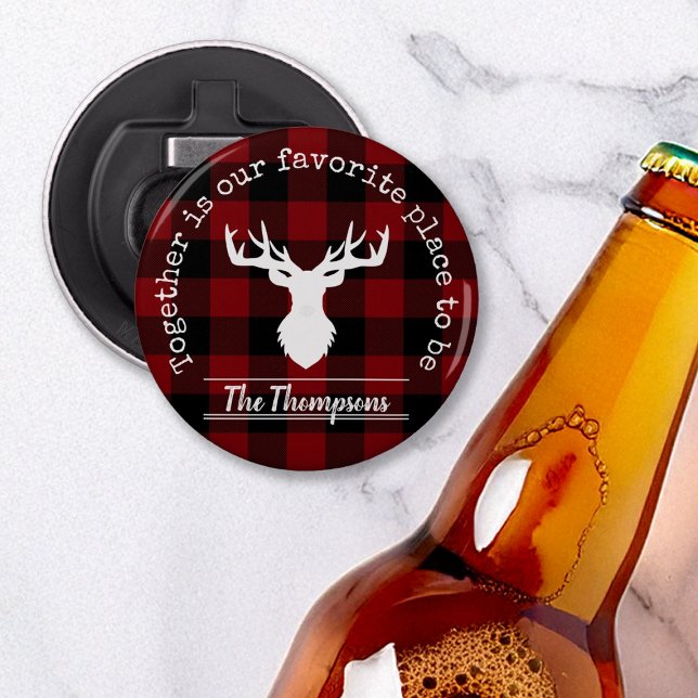 Red and Black Buffalo Plaid Family Party Bottle Opener (Creator Uploaded)