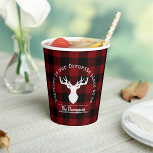 Red and Black Buffalo Plaid Family Party Paper Cups
