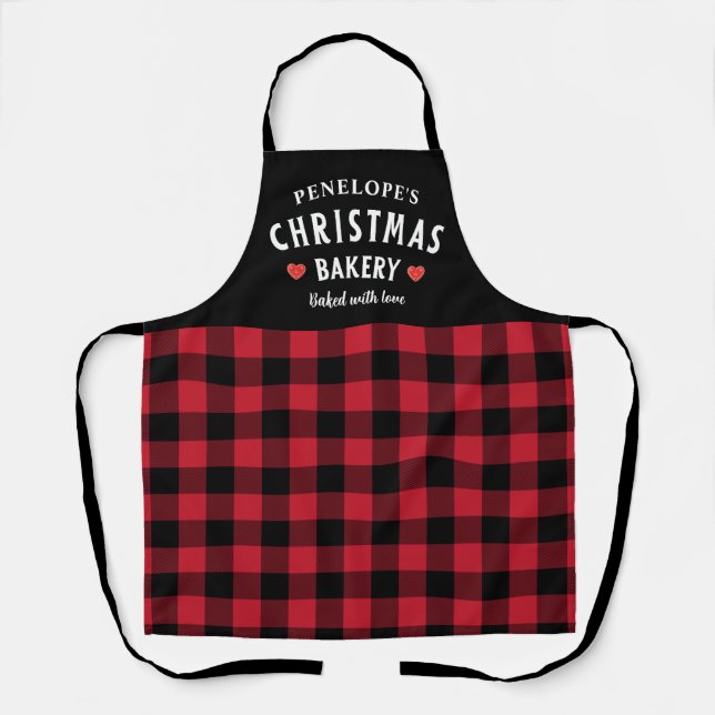Red and Black Buffalo Plaid Festive Christmas Apron (Front)