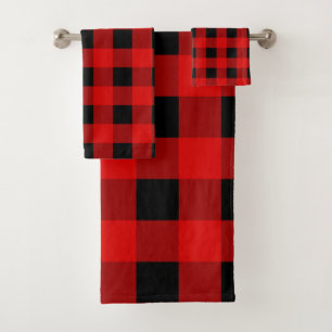 Red and Black Buffalo Plaid Holiday gingham        Bath Towel Set