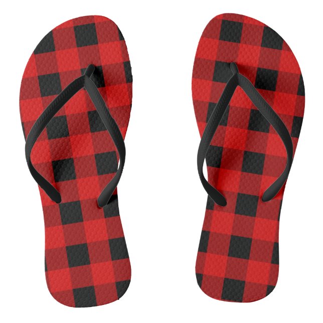 Red and Black Buffalo Plaid Holiday gingham  Jandals (Footbed)
