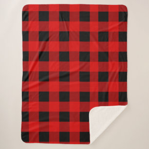 Red and Black Buffalo Plaid Holiday gingham She Sherpa Blanket