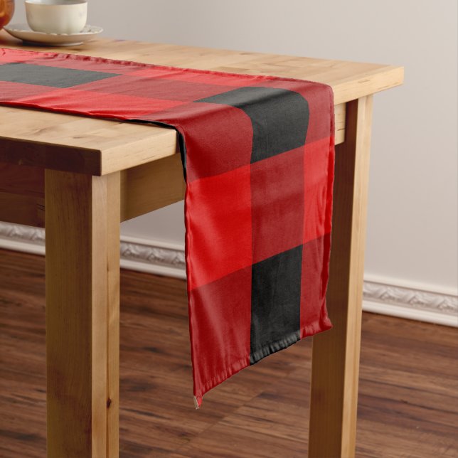 Red and Black Buffalo Plaid Holiday gingham       Short Table Runner (In Situ)