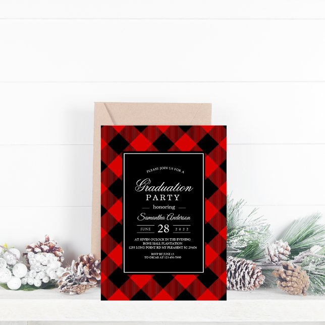 Red And Black Buffalo Plaid  Invitation (Creator Uploaded)