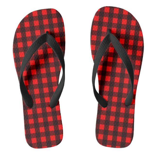 Red and Black Buffalo Plaid Jandals (Footbed)