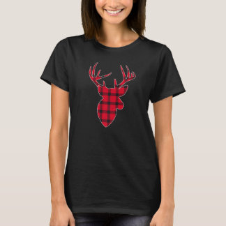 Red And Black Buffalo Plaid Lumberjack Deer Head C T-Shirt