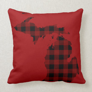 Red and Black Buffalo Plaid   Michigan Cushion