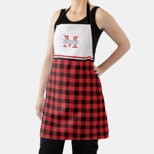 Red and Black Buffalo Plaid   Monogram Apron