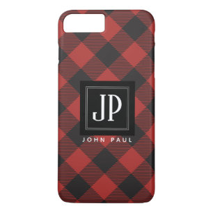 Red and Black Buffalo Plaid Monogram iPhone 8 Plus/7 Plus Case