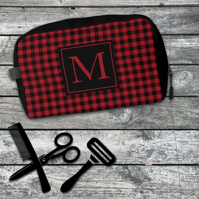 Red And Black Buffalo Plaid Monogrammed Custom Dopp Kit (Creator Uploaded)