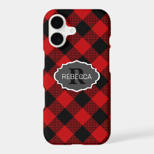 Red and Black Buffalo Plaid Name Monogram